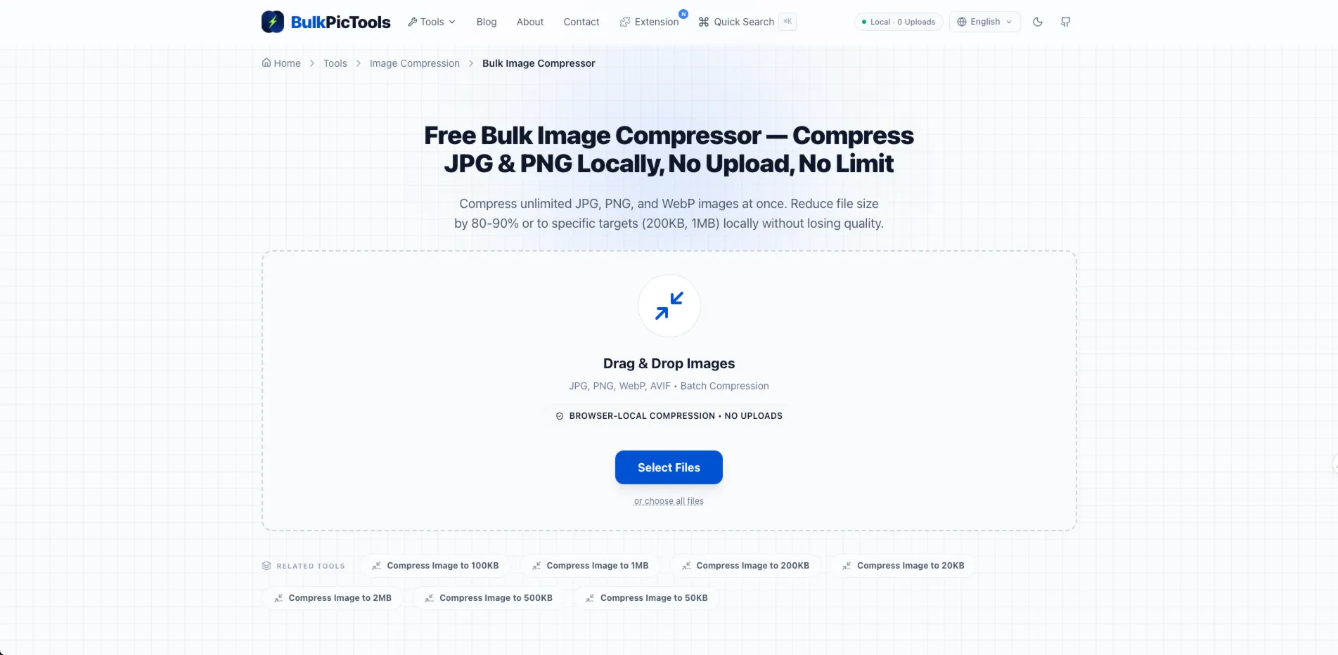 Drag and drop photos into the batch image compressor tool running in a web browser